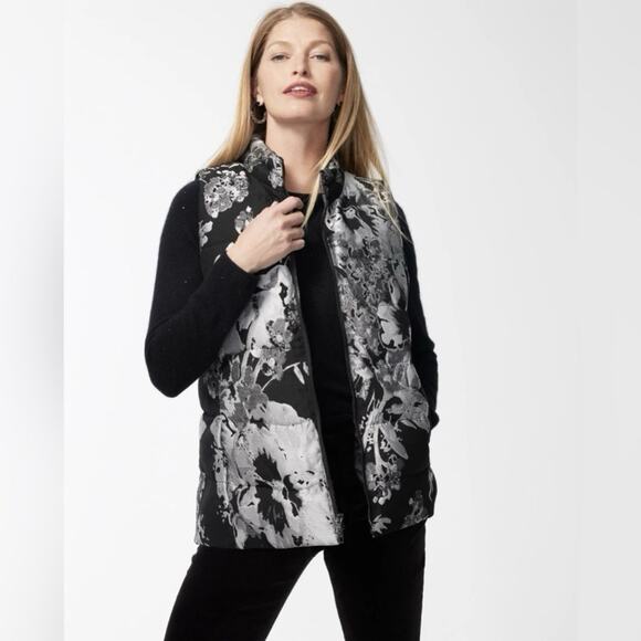 Chicos Sz XXL 4 Floral Applique Jacquard Puffer Vest Quilted Gorpcore Cabin Camp - Picture 4 of 9